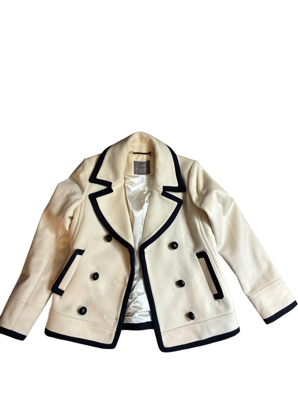 J. Crew Cream Nello Gori-Breasted Peacoat wool with Black Trim
